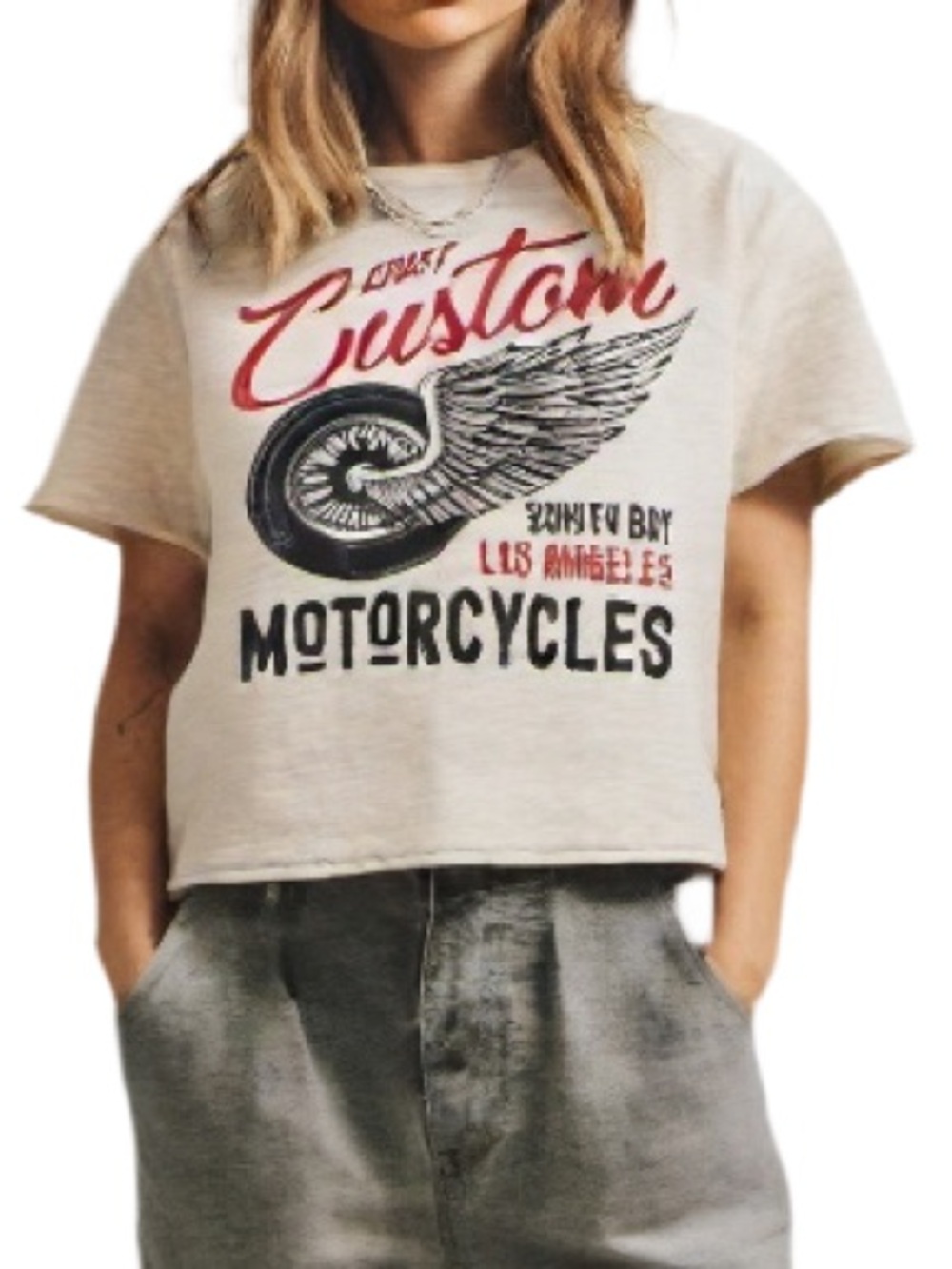 Graphic 'Coast Custom South Bay Los Angeles Motorcycles' Cropped Tee in White